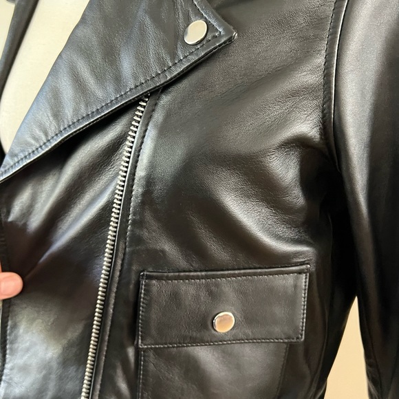 New PAIGE Demetra Leather Moto Jacket Black Size Small genuine leather - Picture 11 of 14